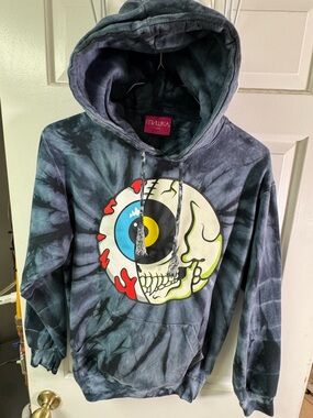 Mishka Black Tie-Dye Hoodie with Multicolor Eyeball Skull Graphic